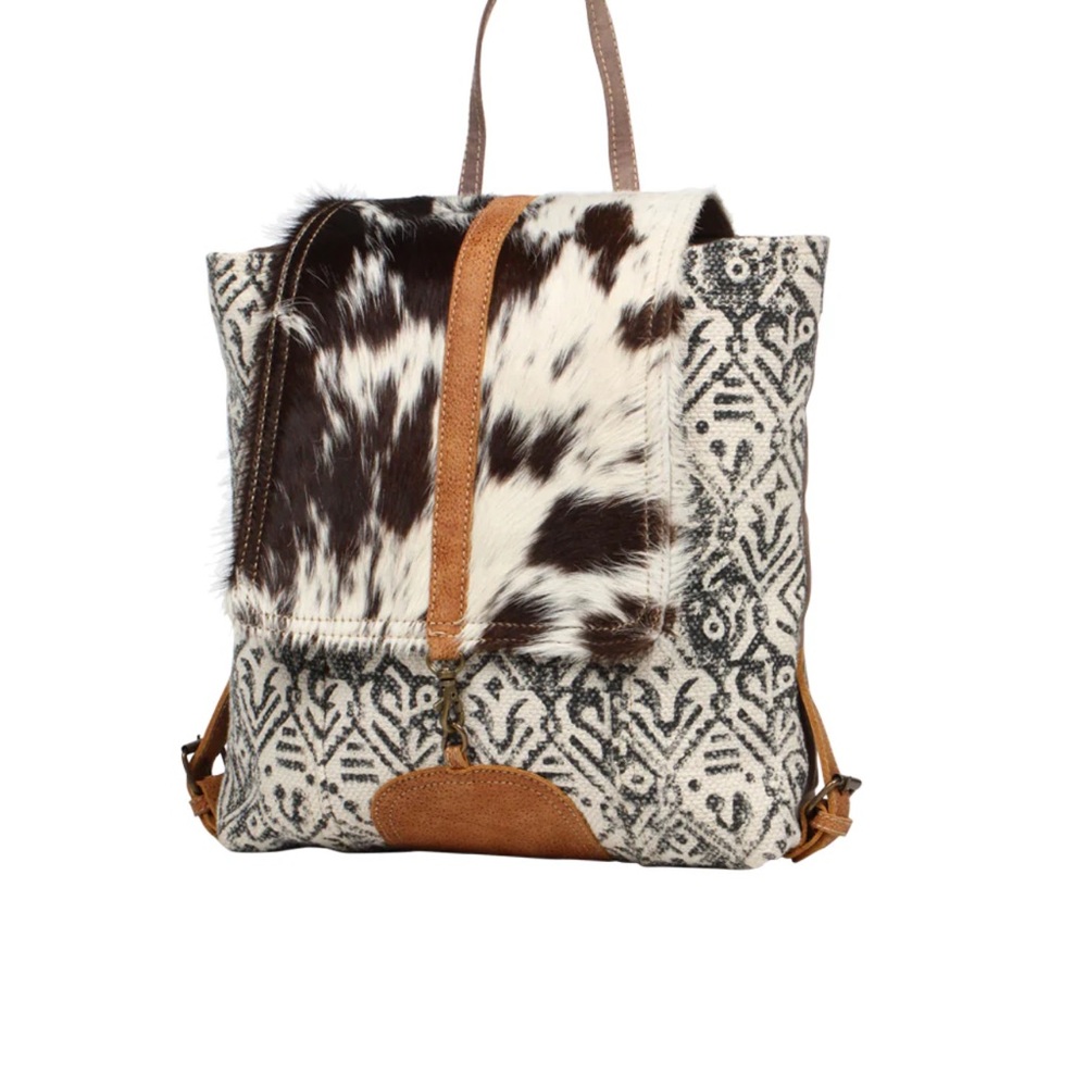 Myra Bag Black and Brown Patterned Backpack
